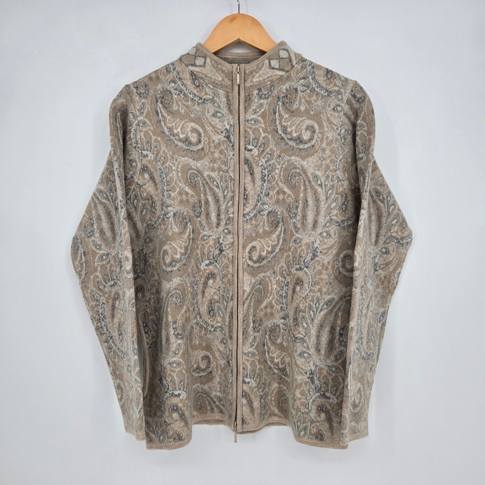 Vintage 90s Pendleton 100% Merino Wool Womens M Sweater Jacket Tan Paisley